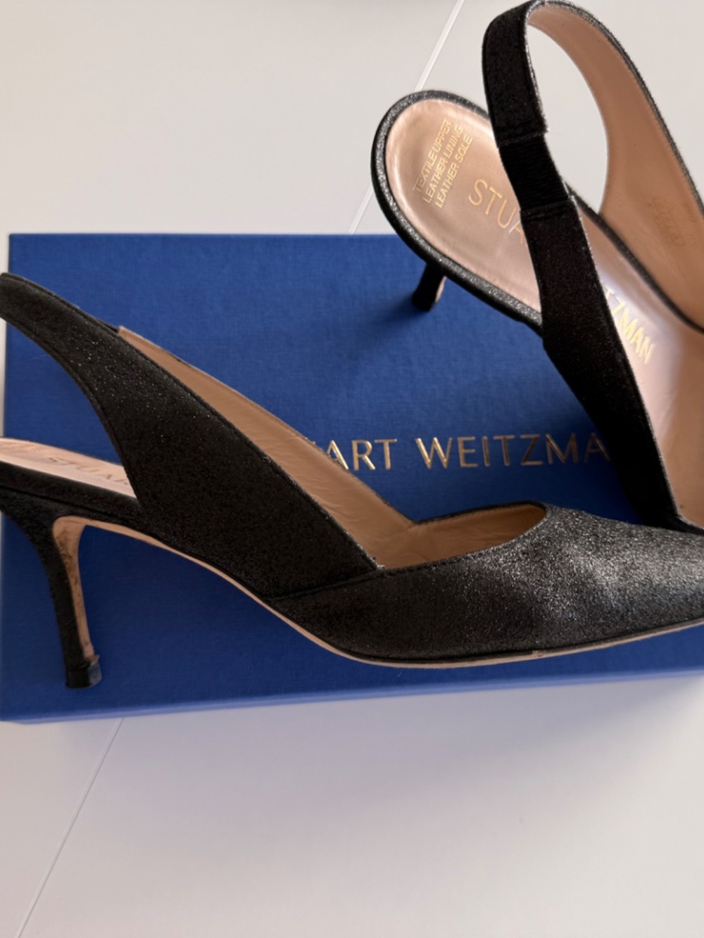 Stuart Weitzman Linsi 75 Pointed Toe Glitter Slingback - Picture 3 of 4